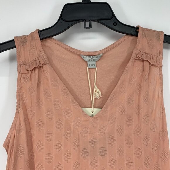 Monsoon Top Linen Blend Pink Sleeveless V Neck Patterned NWT - Picture 2 of 9